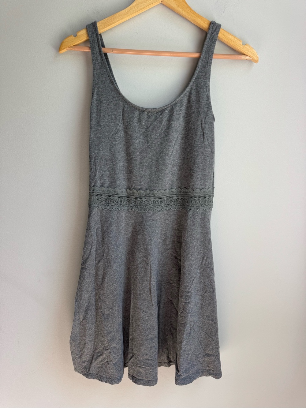 Abercrombie & Fitch Sleeveless Grey Knit Slip Dress Sun Dress Sheer Waist Lace